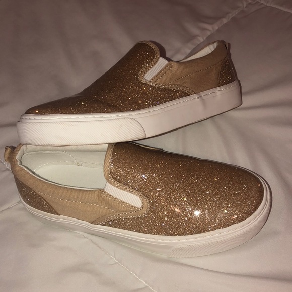 gold glitter slip on sneakers